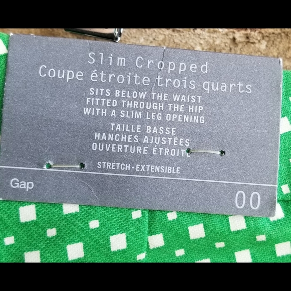 GAP Sz 00 Slim Cropped Kelly Green Square Print Pants - Picture 6 of 10